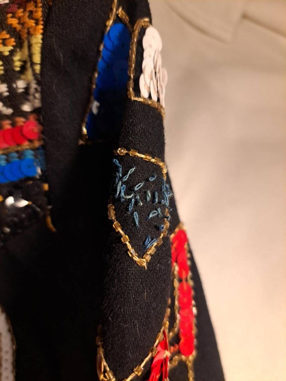 Vintage 80s MODI Sequin Beaded Jacket Size 8-10 Black Multicolor Geometric Cropp - Picture 8 of 8